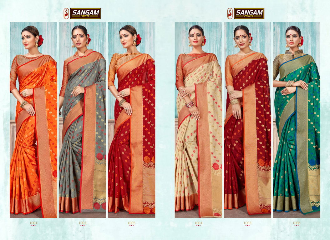 Sangam Madras Handloom Latest Deaigner Fancy Wedding Wear Printed Handloom Cotton Silk Sarees Collection
